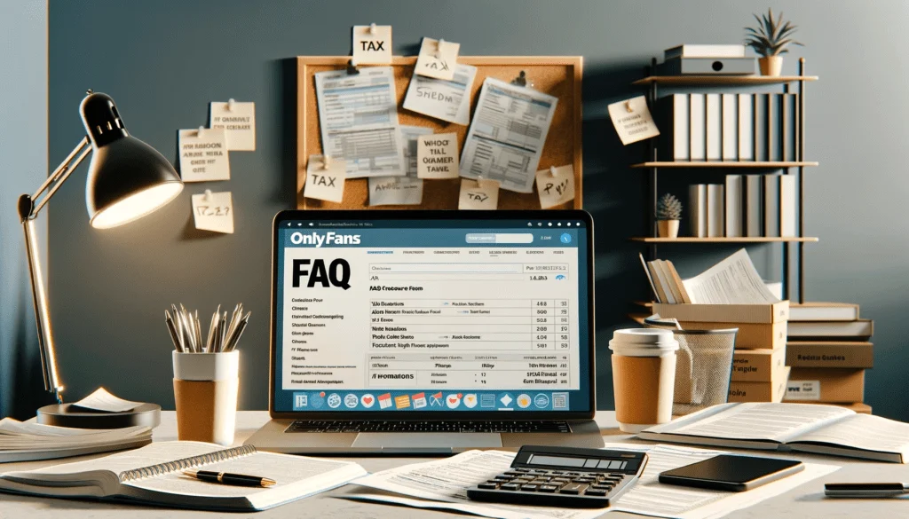A desk with a laptop, a phone, and other items frequently used for tax-related tasks.