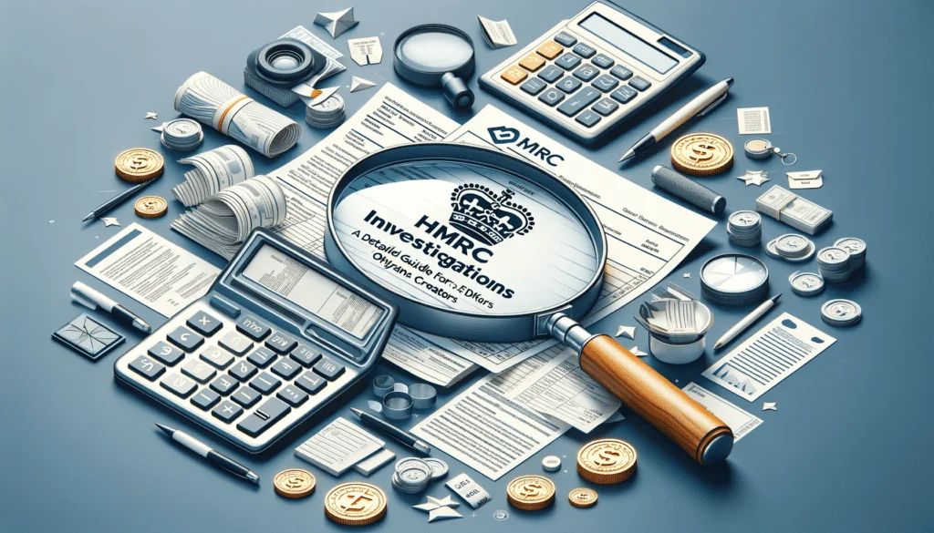 A magnifying glass surrounded by other items, perfect for OnlyFans Creators seeking to ensure privacy and avoid HMRC Investigations.