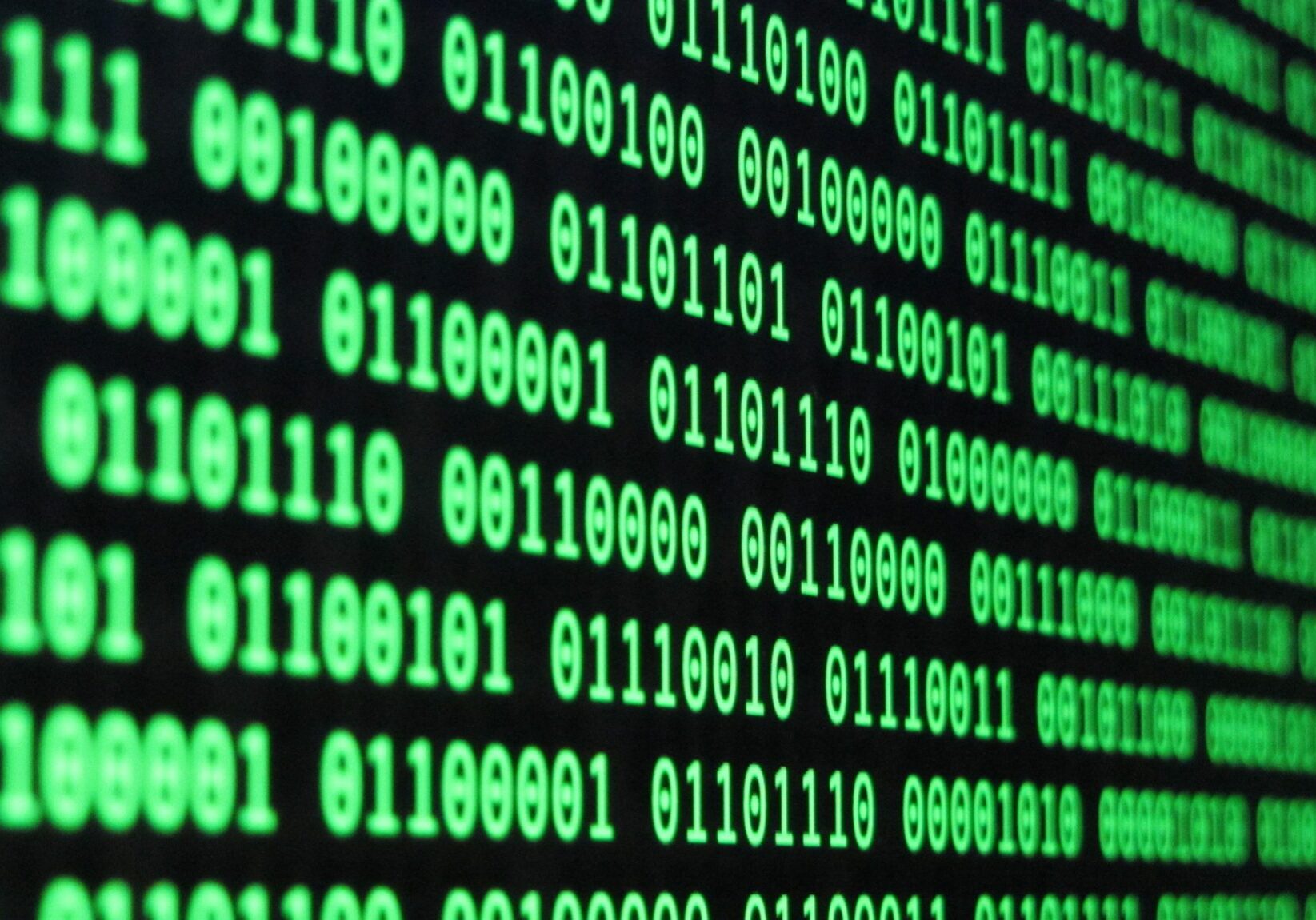 Binary code displayed on a computer screen.