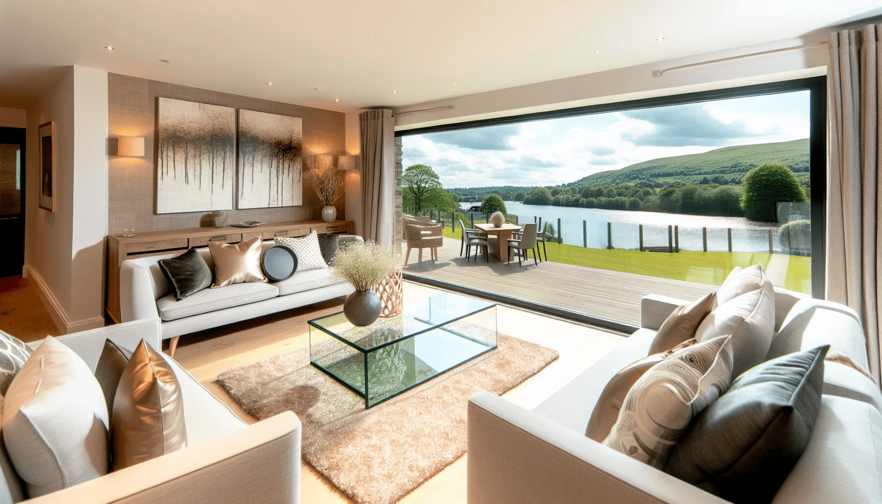Furnished holiday let property with modern interior and scenic view