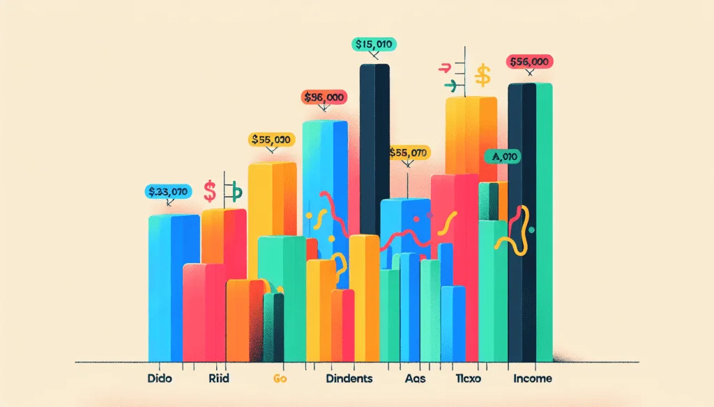 A vibrant bar graph representing dividends with a dollar sign embedded on it.