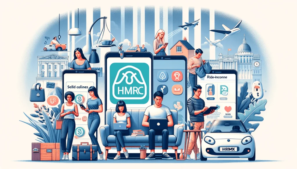 A group of people sitting around a phone with the word hhc on it, engaged in digital marketplaces and discussing side hustles while reporting their progress.